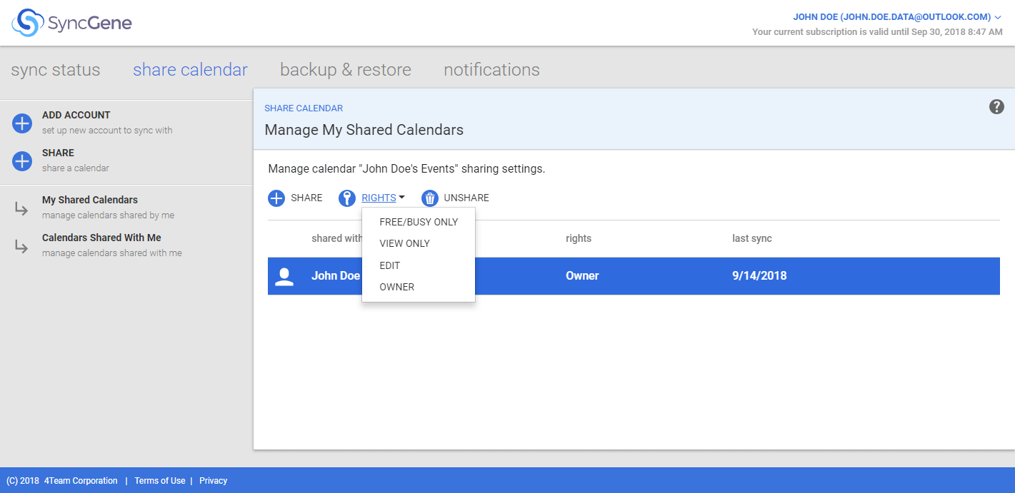 Manage shared calendars