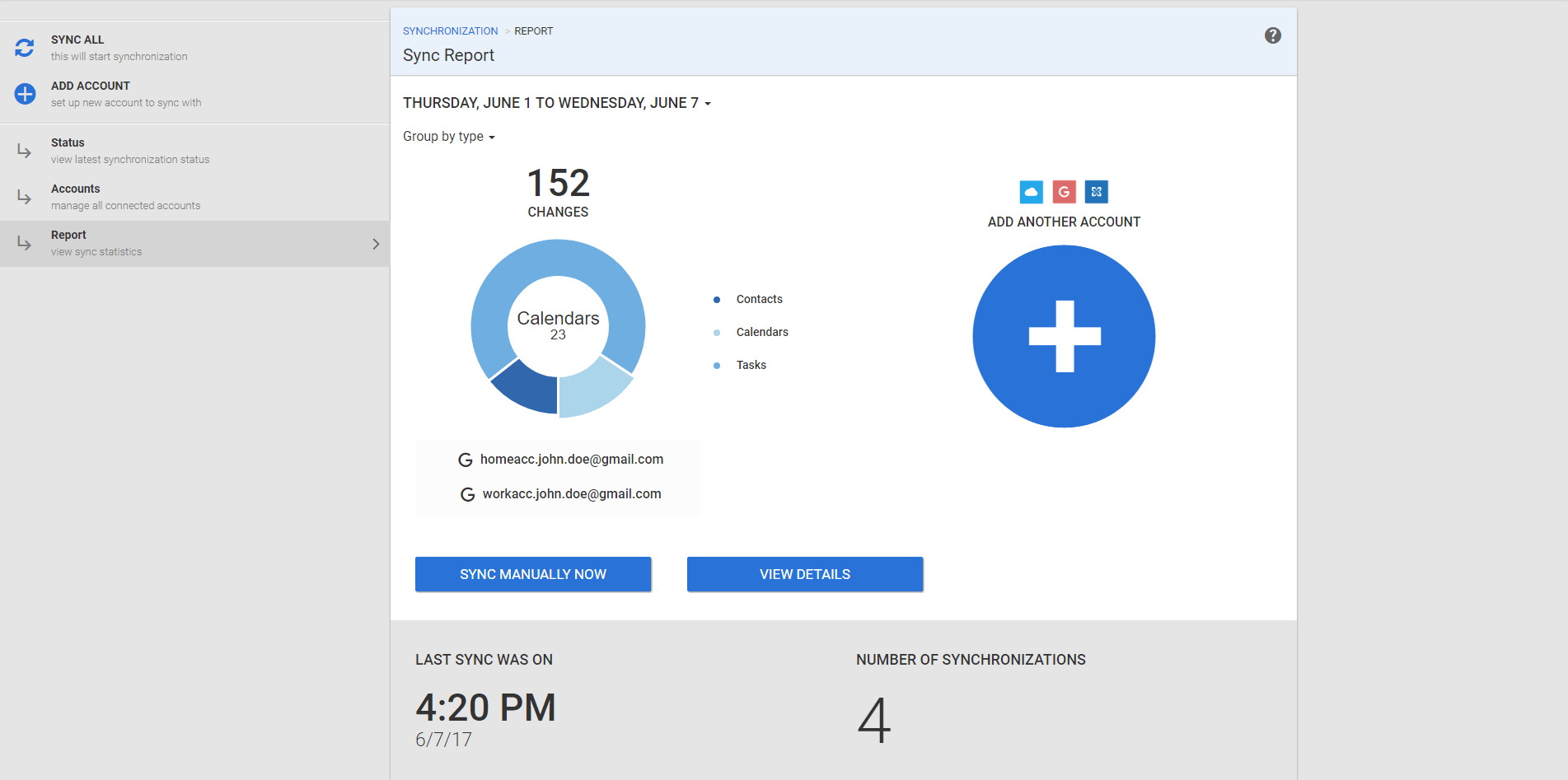 Synchronization report by type 